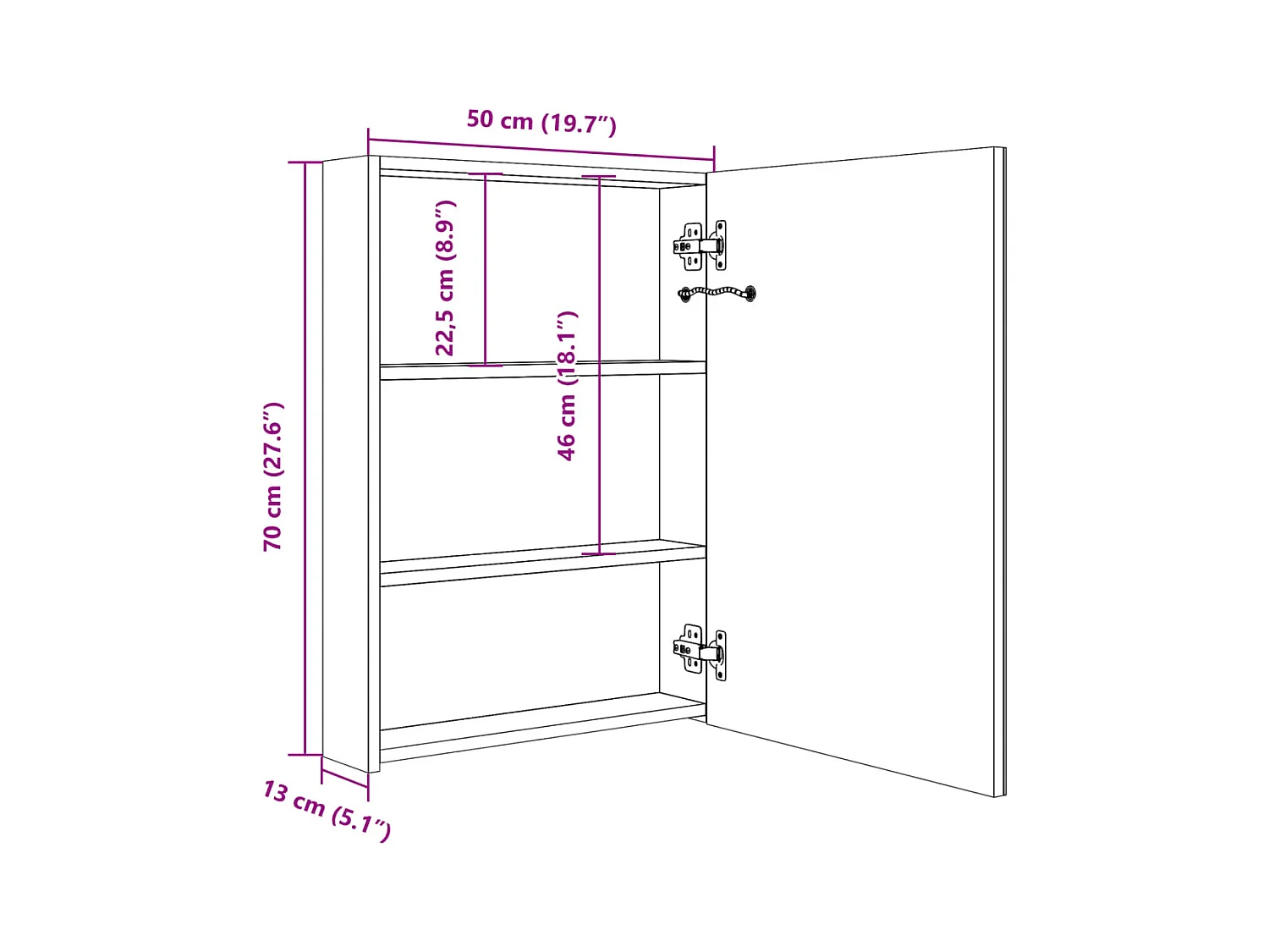 Mueble de baño con espejo LED 50x13x70 cm