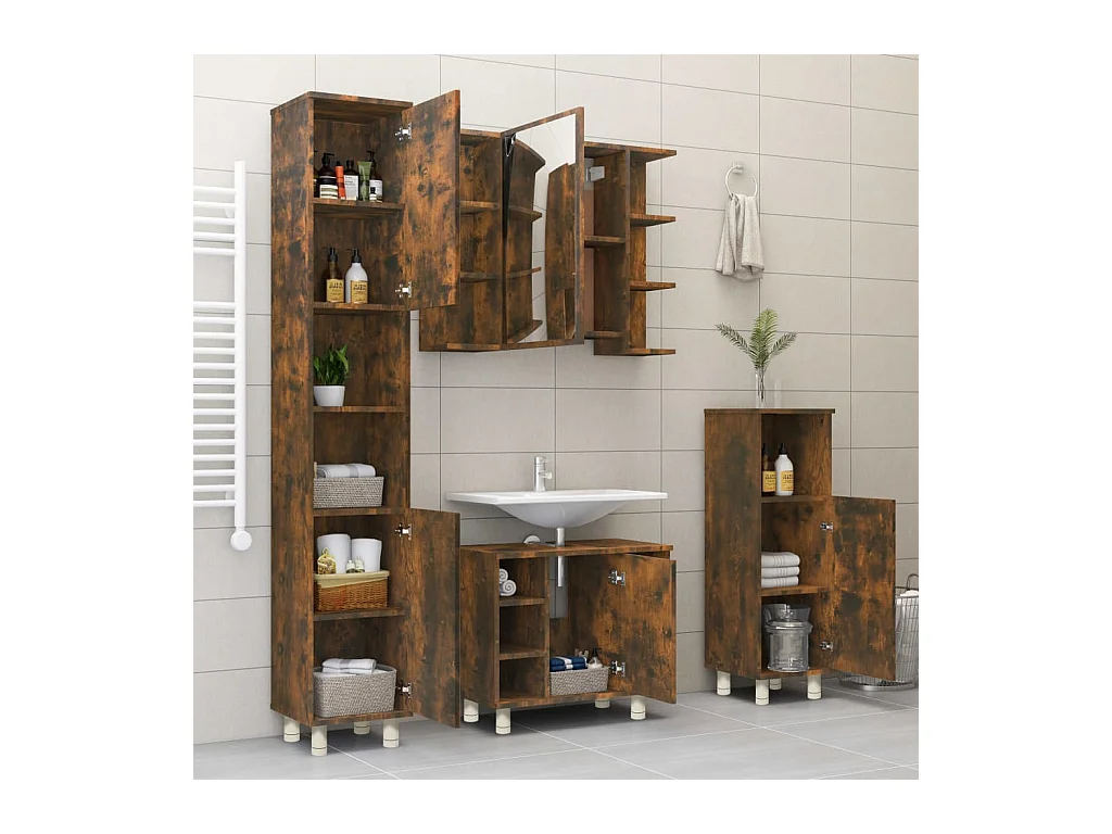 Badkamerkast 30x30x95 cm bewerkt hout gerookt eikenkleurig