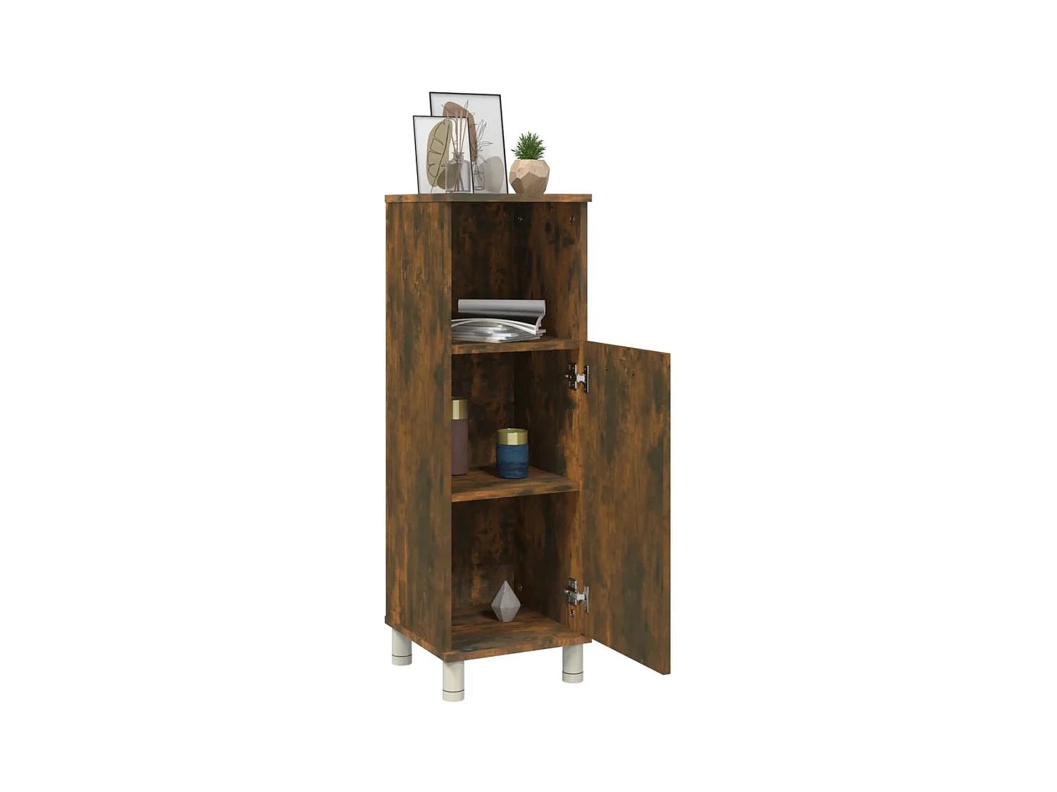 Badkamerkast 30x30x95 cm bewerkt hout gerookt eikenkleurig