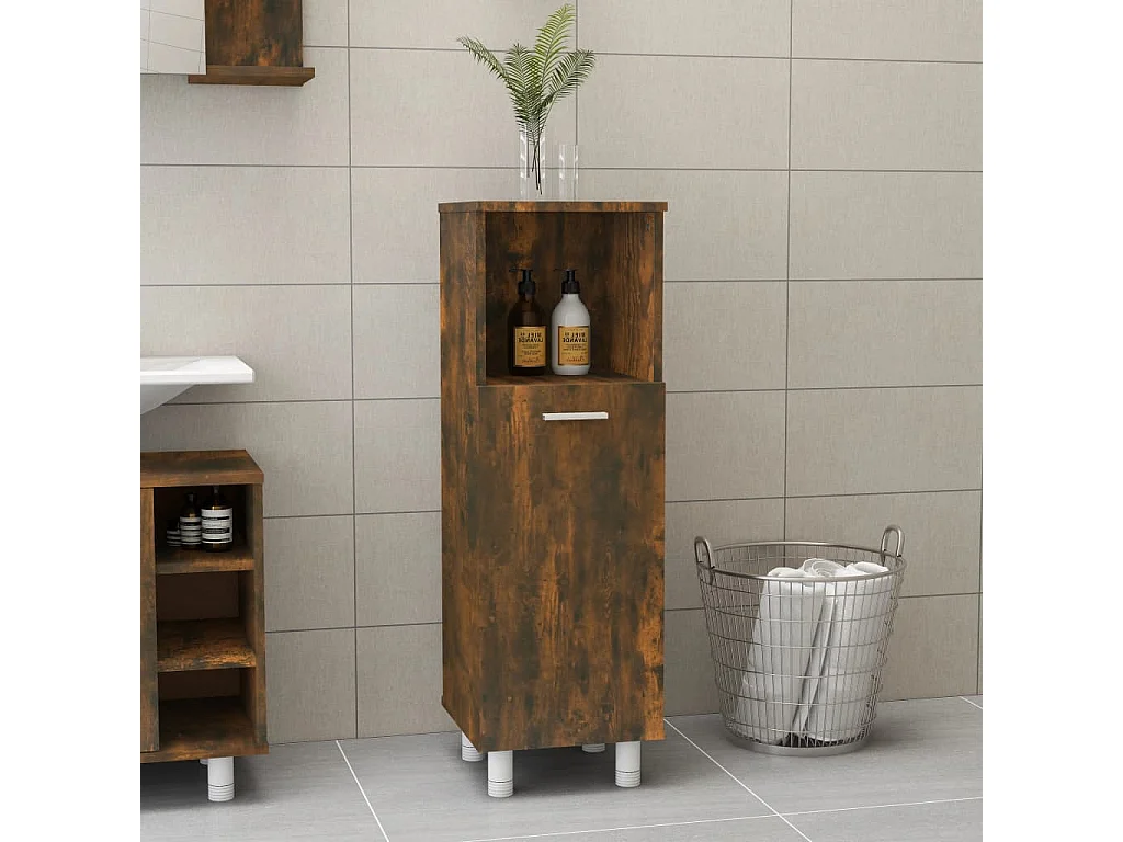 Armadietto Bagno Rovere Fumo 30x30x95 cm in Legno Multistrato