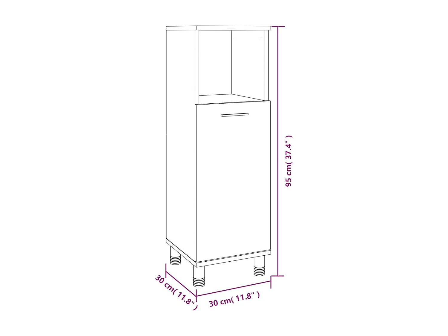 Armadietto Bagno Rovere Fumo 30x30x95 cm in Legno Multistrato