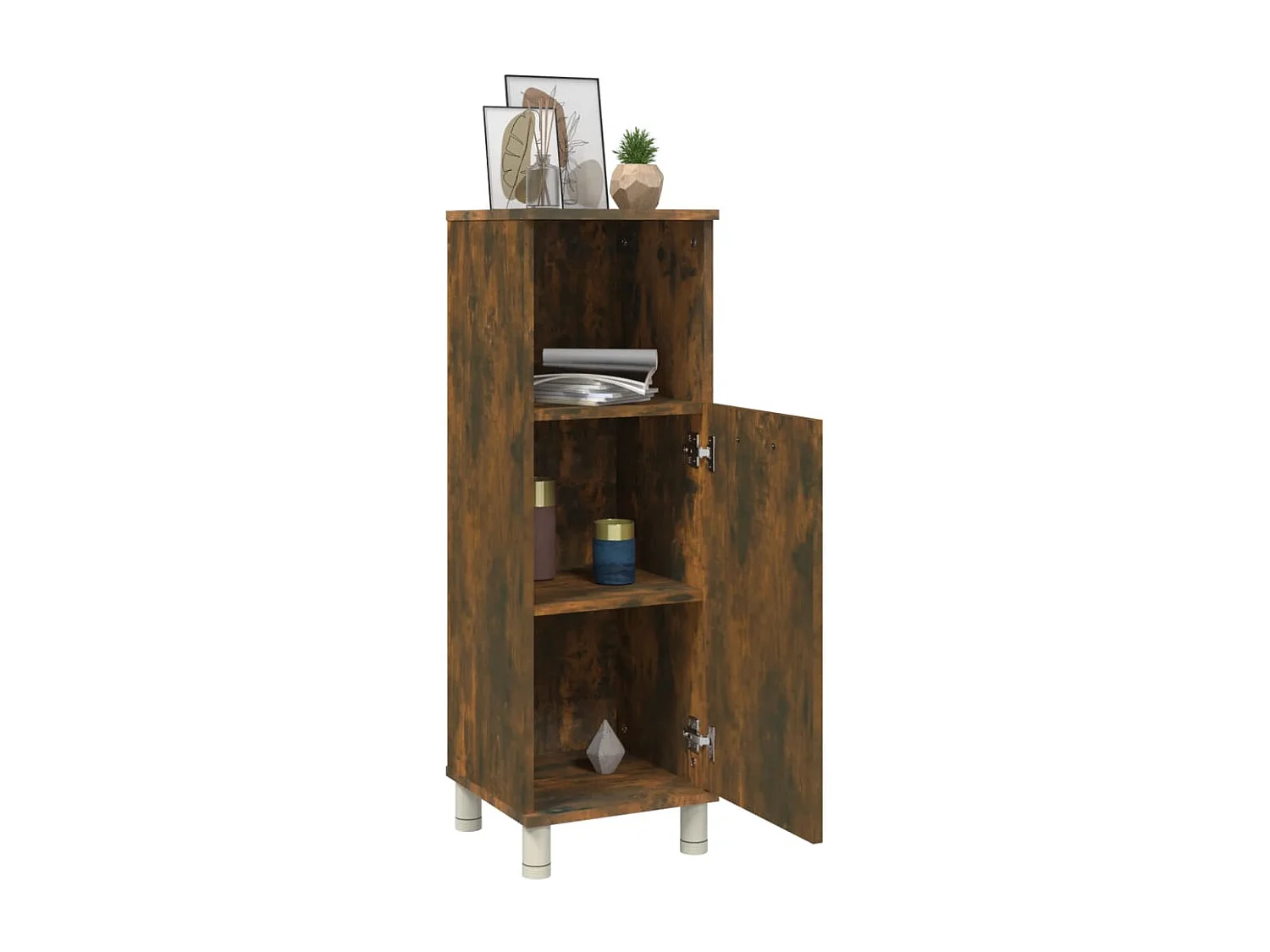 Armadietto Bagno Rovere Fumo 30x30x95 cm in Legno Multistrato