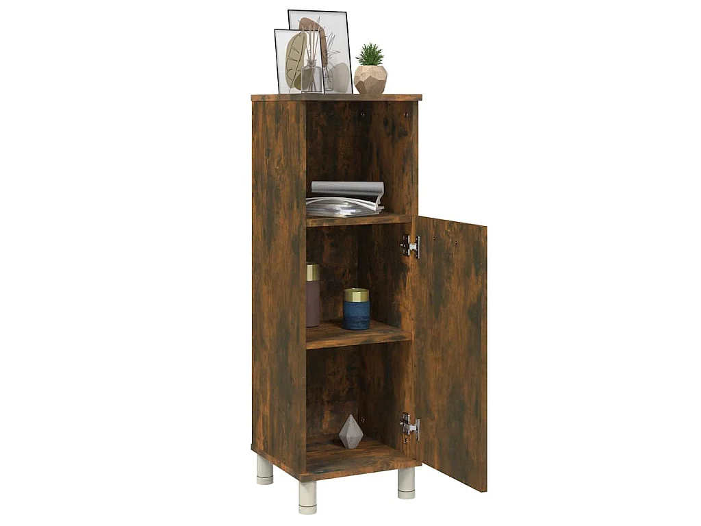 Armadietto Bagno Rovere Fumo 30x30x95 cm in Legno Multistrato