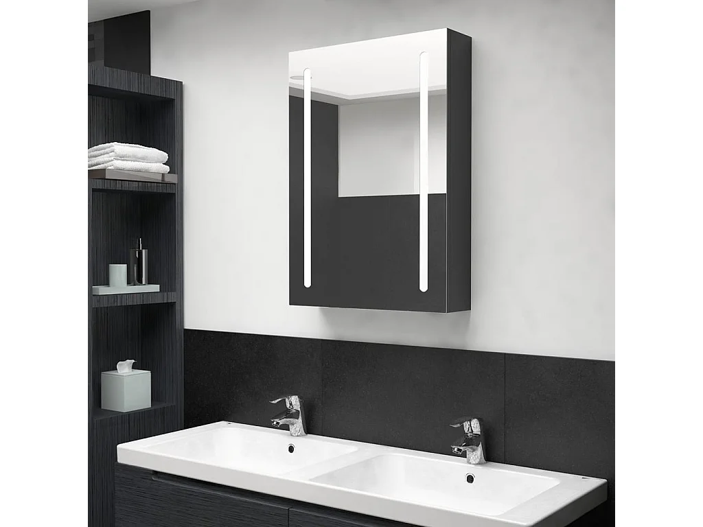 Armadietto Bagno con Specchio e LED Nero Lucido 50x13x70 cm