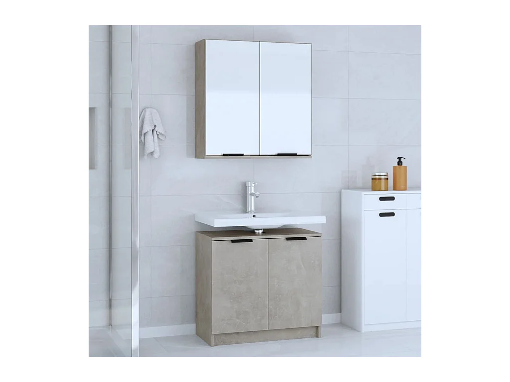 Meubles de salle de bain 2 pcs Gris béton Bois d'ingénierie