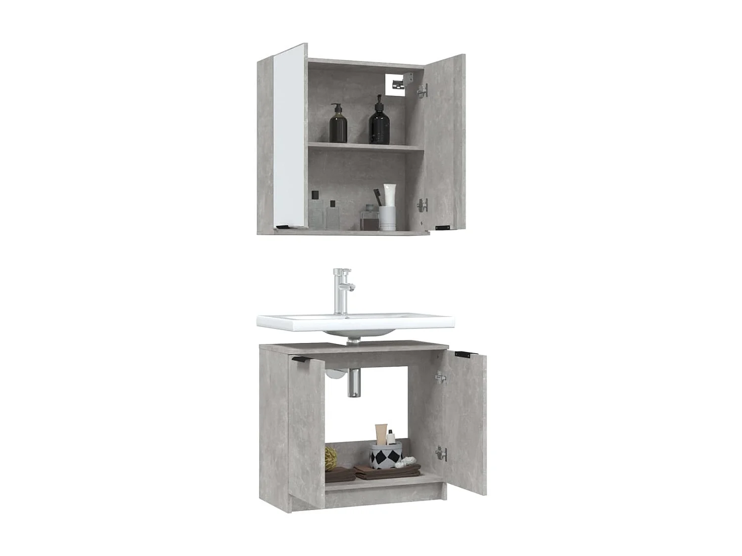 Meubles de salle de bain 2 pcs Gris béton Bois d'ingénierie