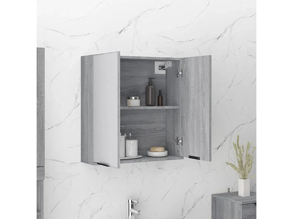 Armadietto a Specchio da Bagno Grigio Sonoma 64x20x67 cm