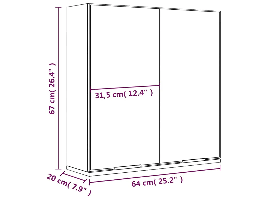 Armadietto a Specchio da Bagno Grigio Sonoma 64x20x67 cm