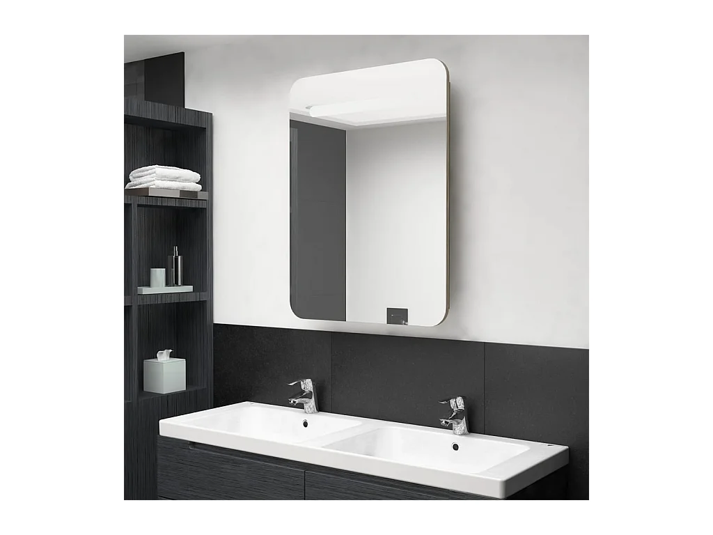 Armoire de salle de bain à miroir LED chêne 60x11x80 cm