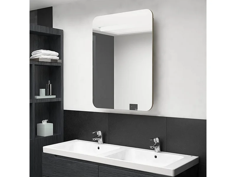 Armoire de salle de bain à miroir LED chêne 60x11x80 cm