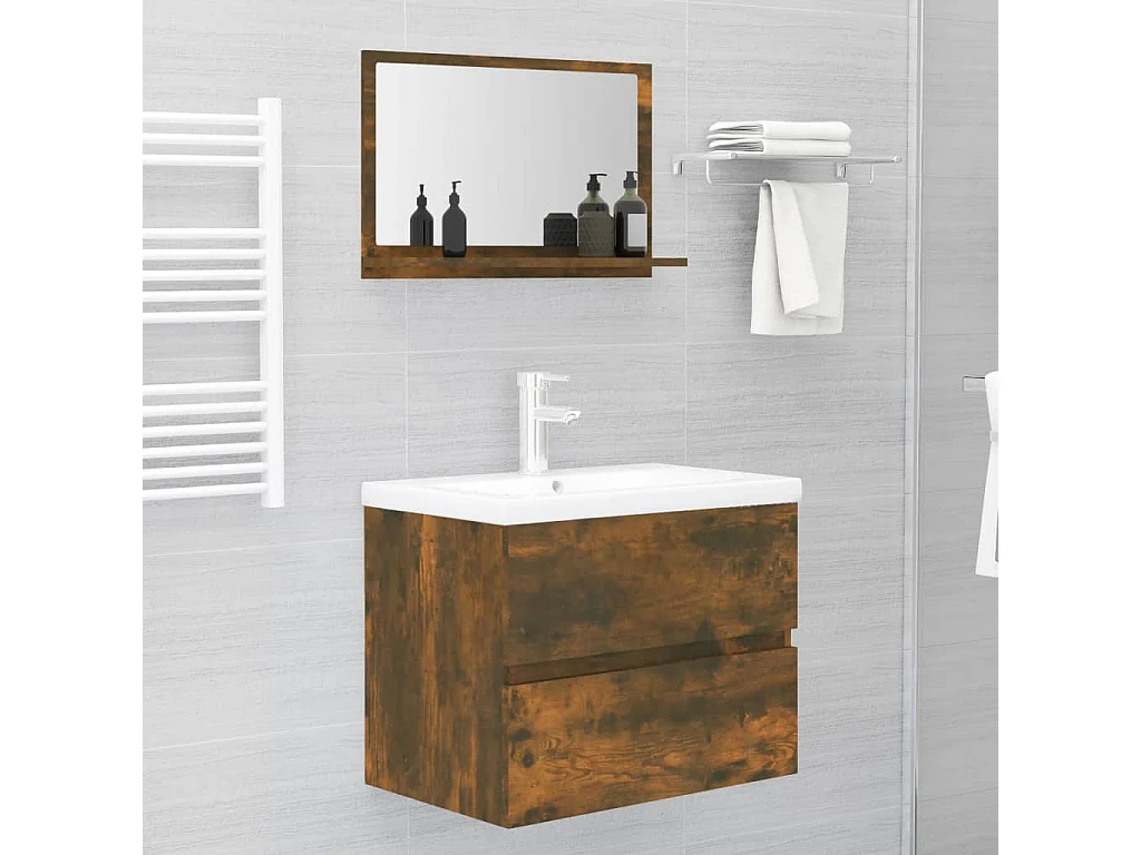Miroir de bain Chêne fumé 60x10,5x37 cm Bois d'ingénierie
