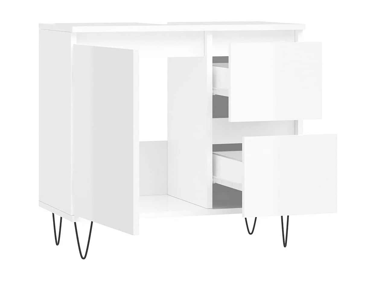 Armadietto Bagno Bianco Lucido 65x33x60cm in Legno Multistrato