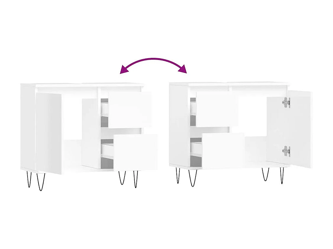 Armadietto Bagno Bianco Lucido 65x33x60cm in Legno Multistrato