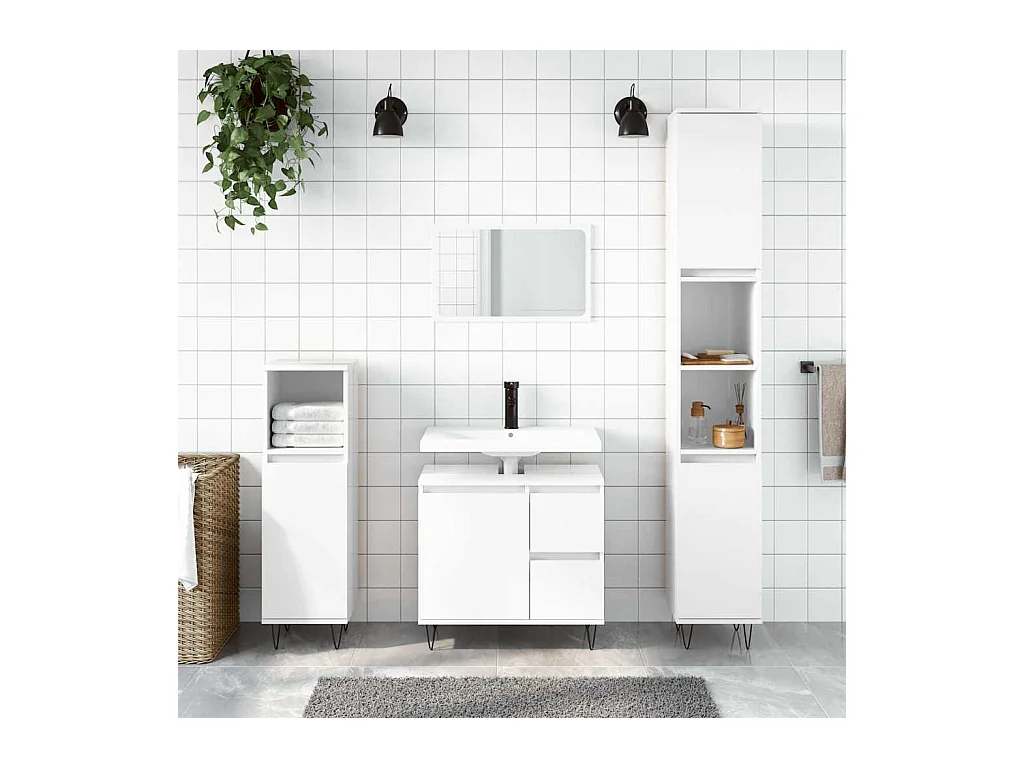 Badkamerkast 65x33x60 cm bewerkt hout hoogglans wit