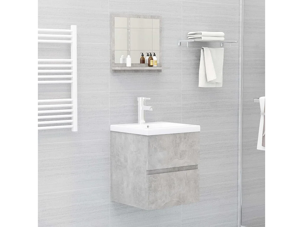 Specchio da Bagno Grigio Cemento 40x10,5x37cm Legno Multistrato