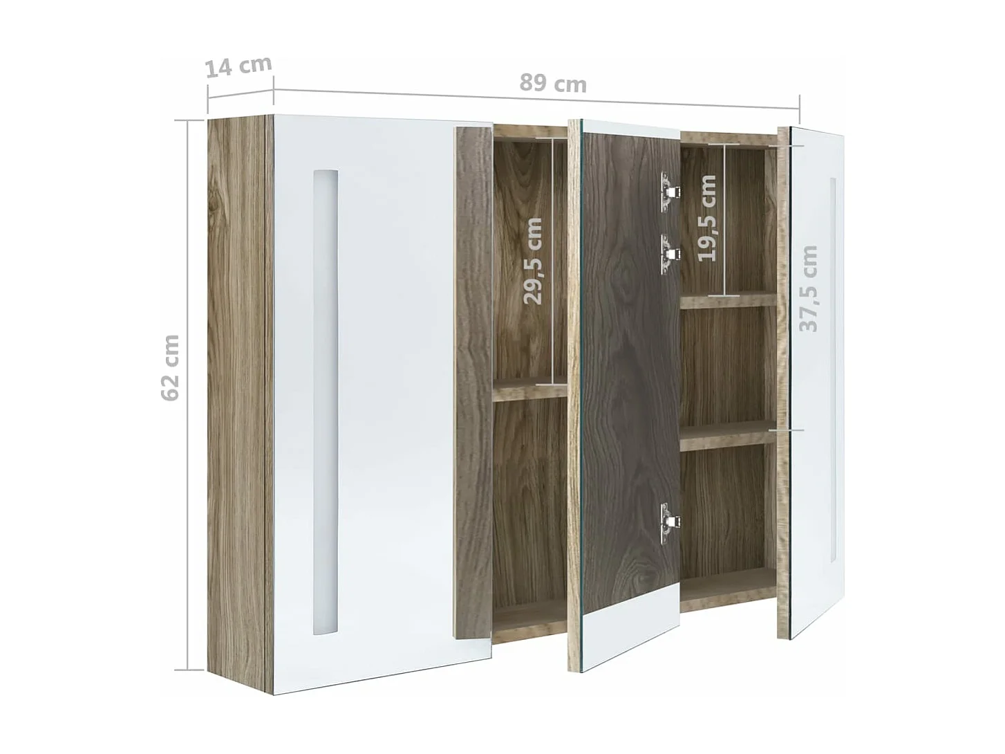 Badkamerkast met spiegel en LED 89x14x62 cm eikenkleurig