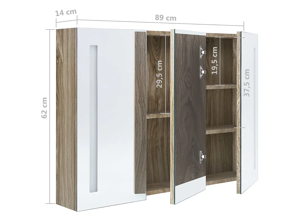 Badkamerkast met spiegel en LED 89x14x62 cm eikenkleurig