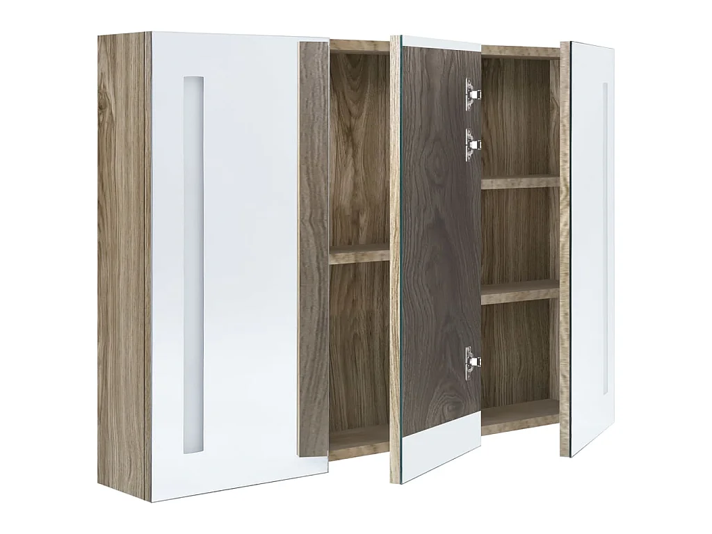 Badkamerkast met spiegel en LED 89x14x62 cm eikenkleurig