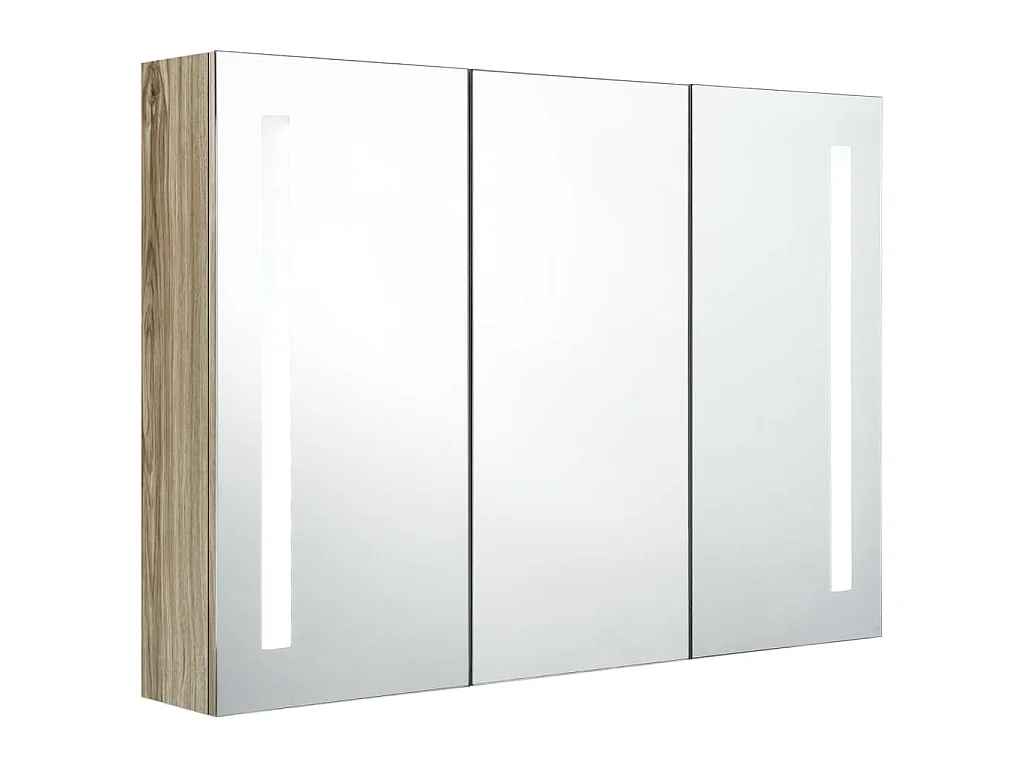 Badkamerkast met spiegel en LED 89x14x62 cm eikenkleurig