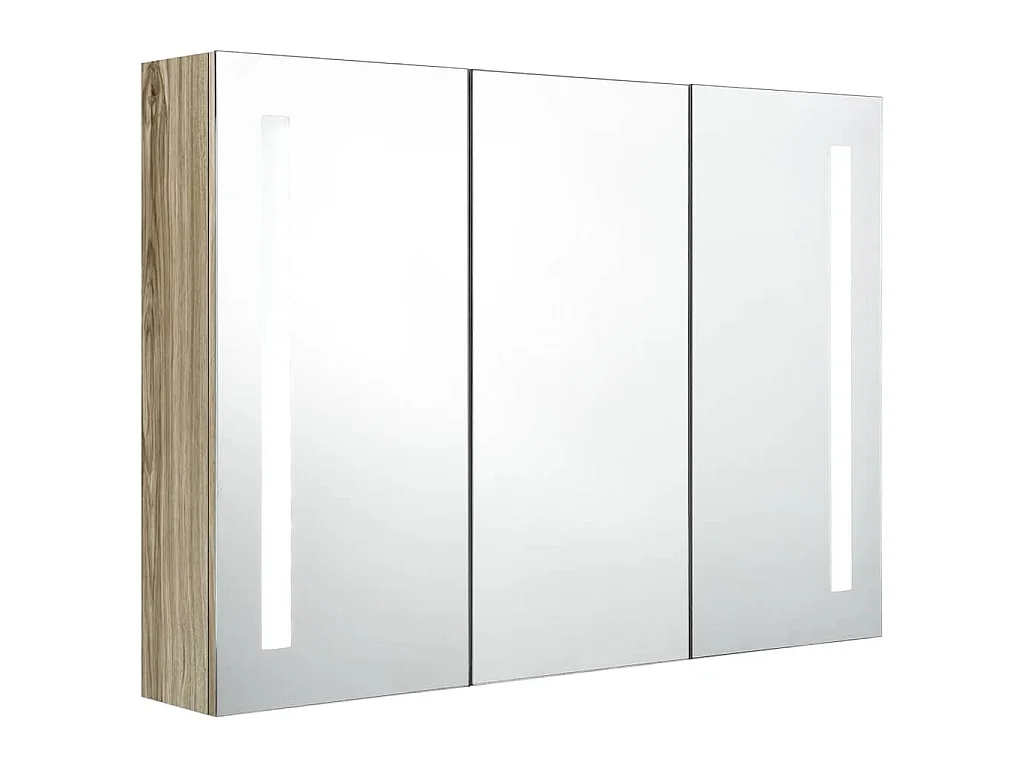 Armadietto Bagno con Specchio e LED 89x14x62 cm Rovere