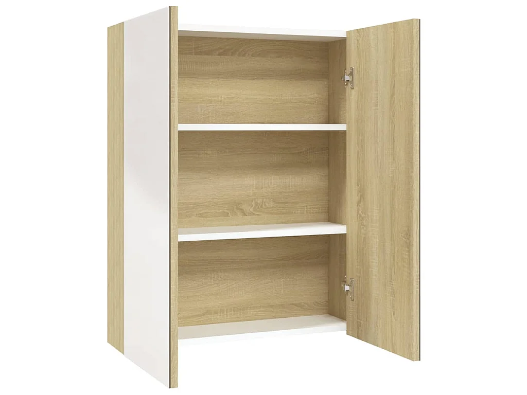 Armoire à miroir de salle de bain 60x15x75cm MDF Blanc et chêne