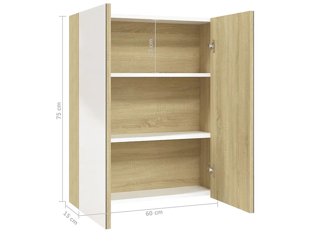 Armoire à miroir de salle de bain 60x15x75cm MDF Blanc et chêne