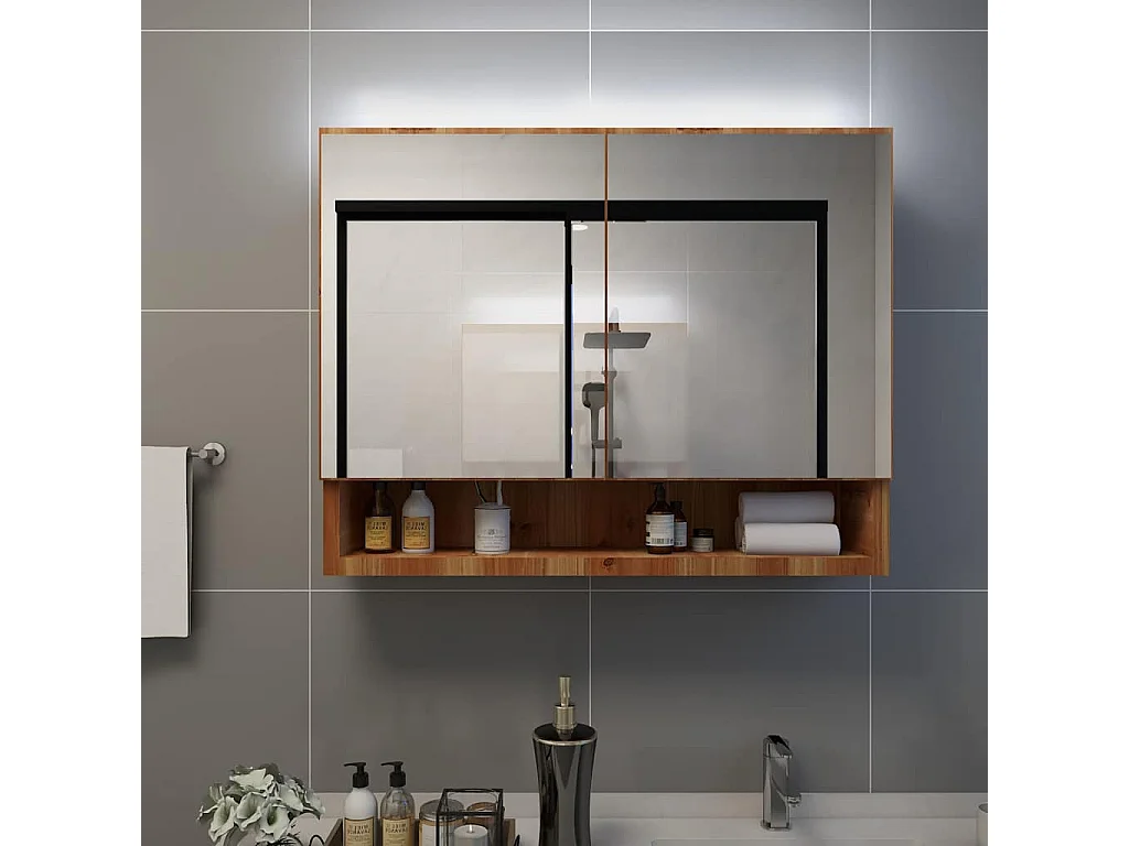 Badkamerspiegelkast LED 80x15x60 cm MDF eikenkleurig