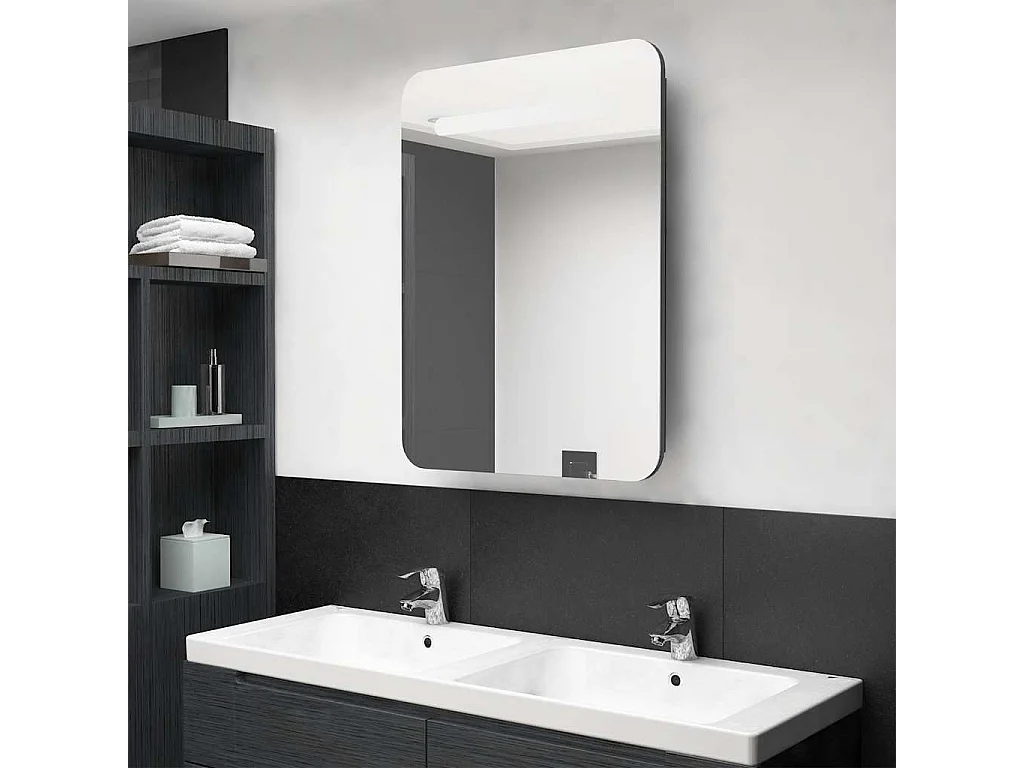 LED-Bad-Spiegelschrank Glänzendes Grau 60x11x80 cm