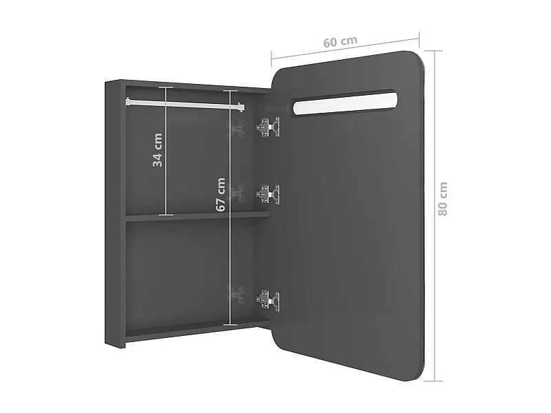 Armoire de salle de bain à miroir LED gris brillant 60x11x80 cm