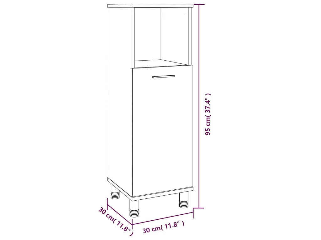 Armário WC 30x30x95 cm derivados de madeira carvalho castanho