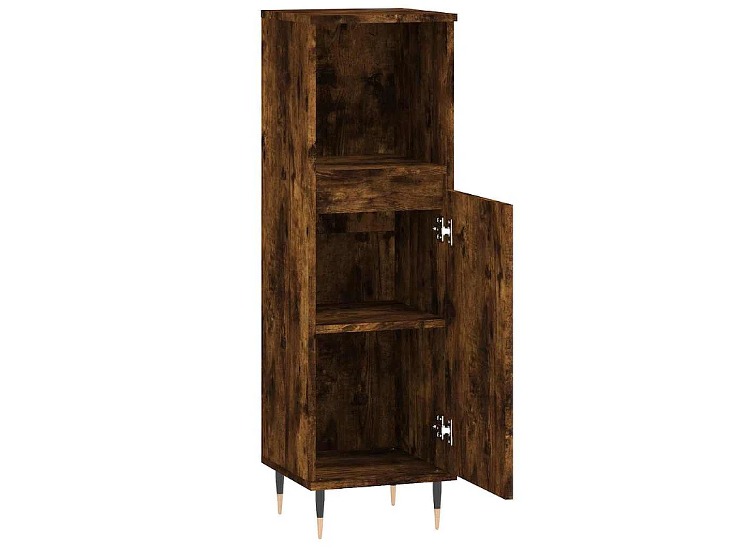 Badkamerkast 30x30x100 cm bewerkt hout gerookt eikenkleurig