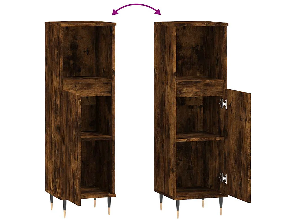 Badkamerkast 30x30x100 cm bewerkt hout gerookt eikenkleurig