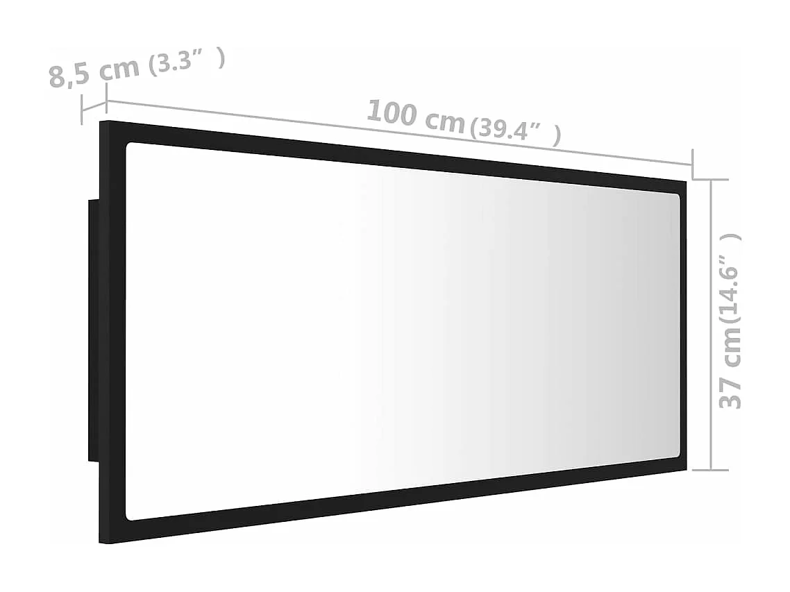Miroir à LED de salle de bain Noir 100x8,5x37 cm Acrylique