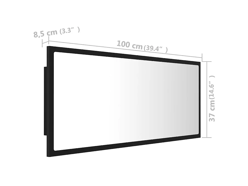 Espejo de baño LED acrílico negro 100x8,5x37 cm