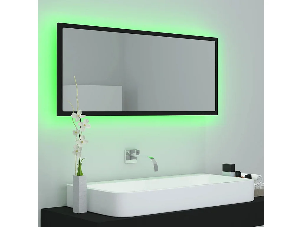Espejo de baño LED acrílico negro 100x8,5x37 cm