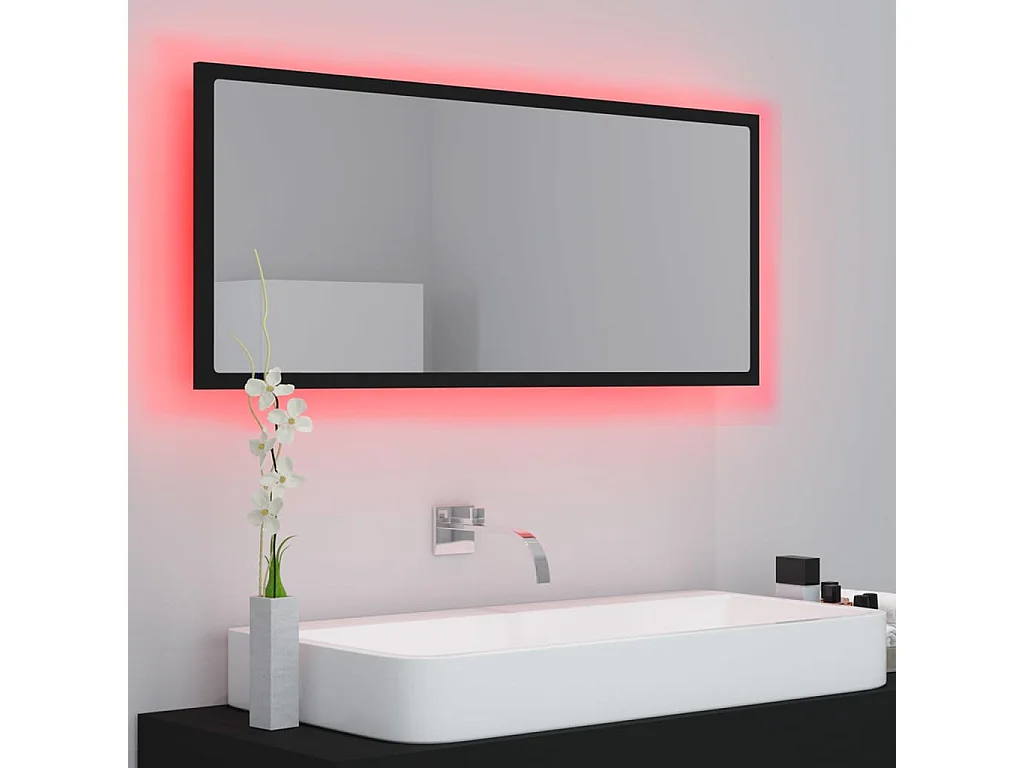 Espejo de baño LED acrílico negro 100x8,5x37 cm