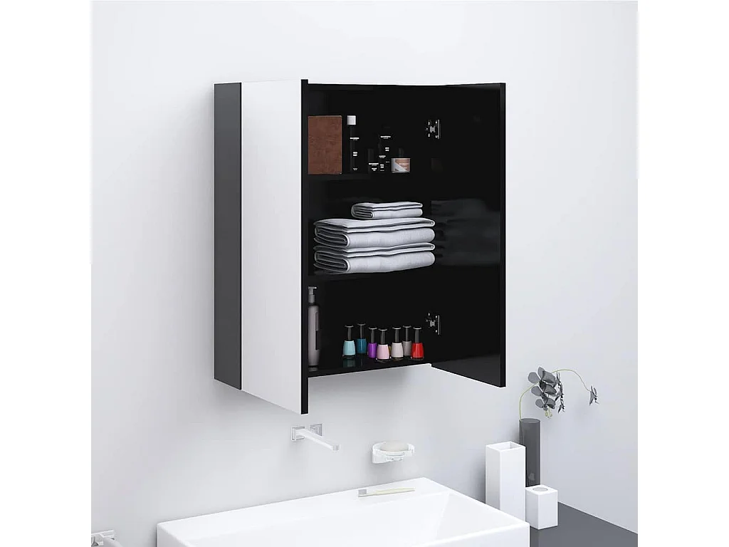 Armoire à miroir de salle de bain 60x15x75 cm MDF Anthracite