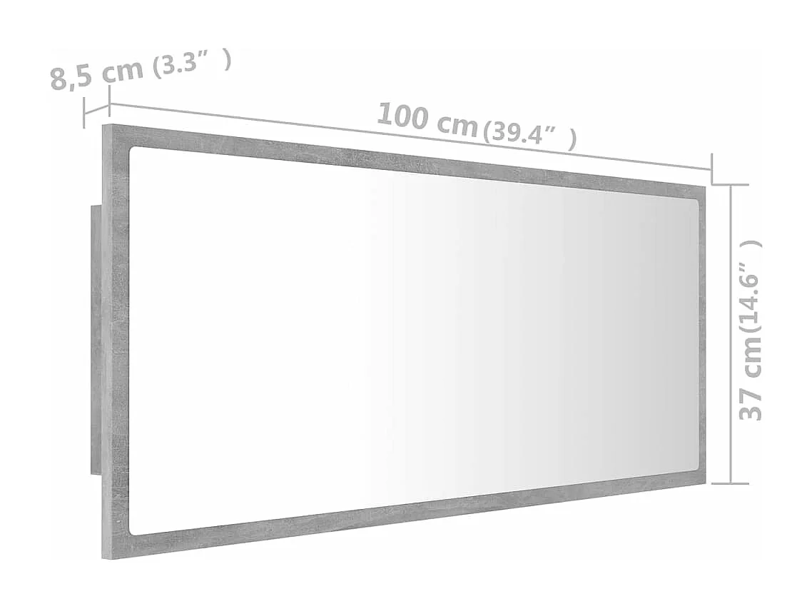 LED-Badspiegel Betongrau 100x8,5x37 cm Acryl