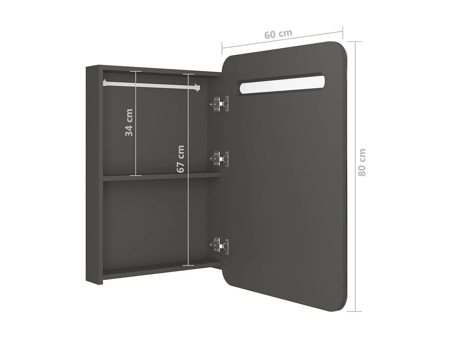 Armário espelhado p/ casa de banho LED 60x11x80 cm antracite