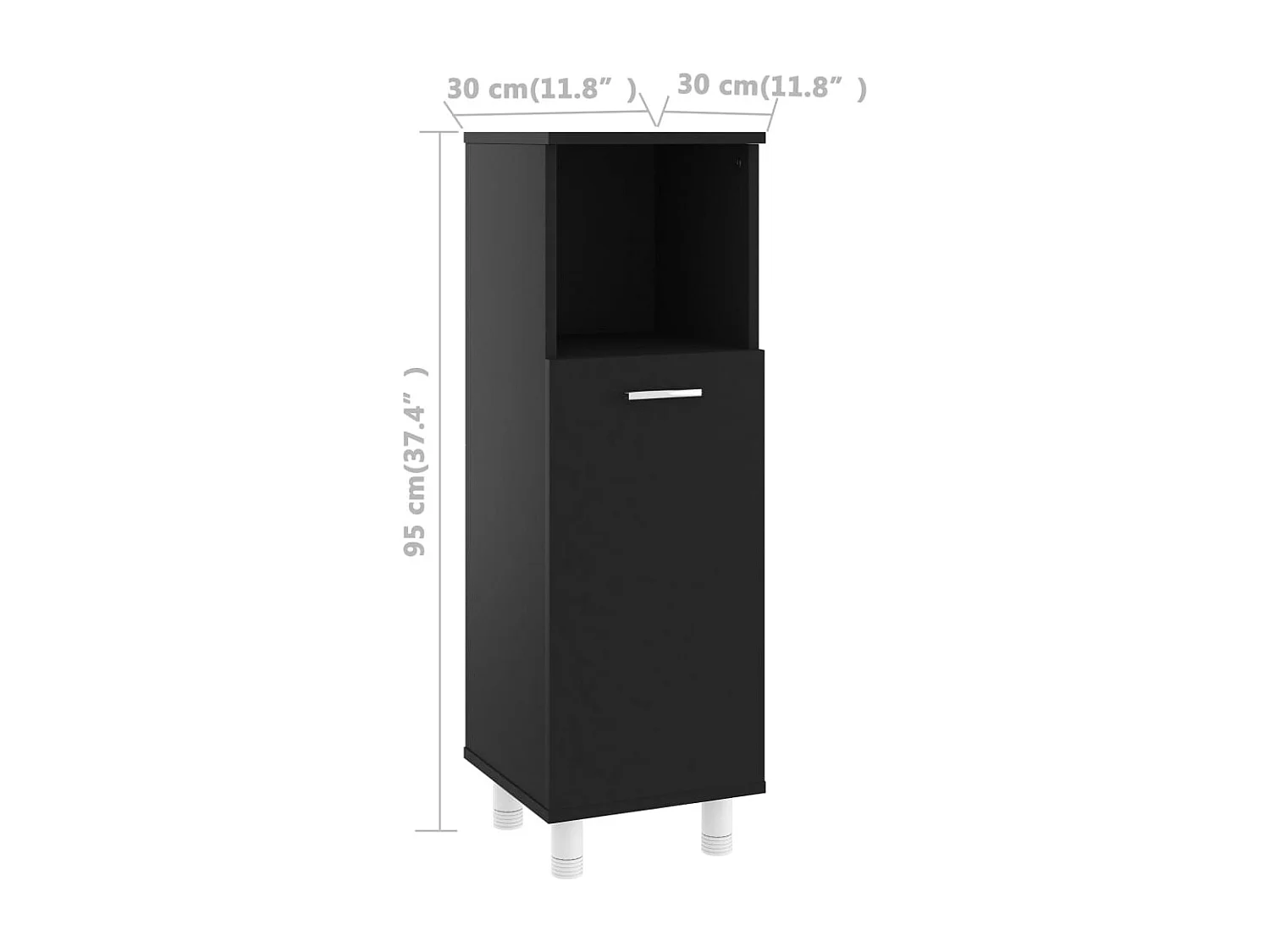 Armario de baño madera contrachapada negro 30x30x95 cm