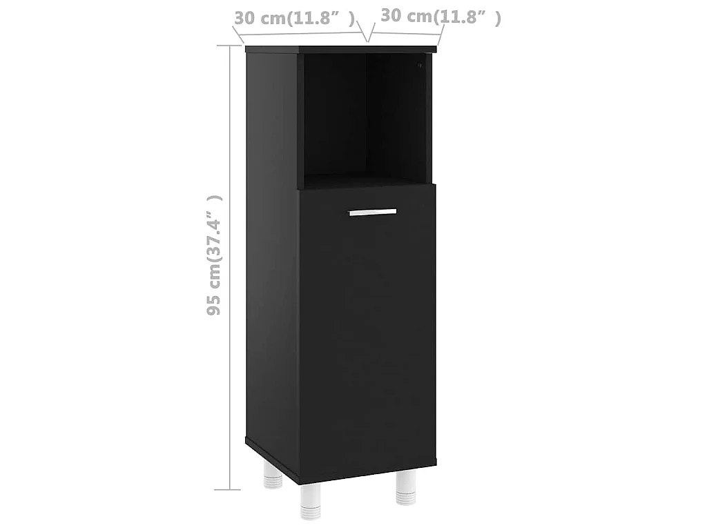 Badezimmerschrank Schwarz 30x30x95 cm Holzwerkstoff