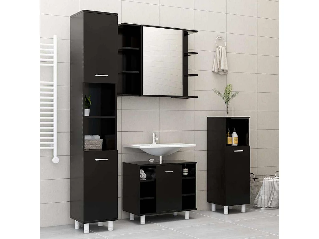 Badezimmerschrank Schwarz 30x30x95 cm Holzwerkstoff