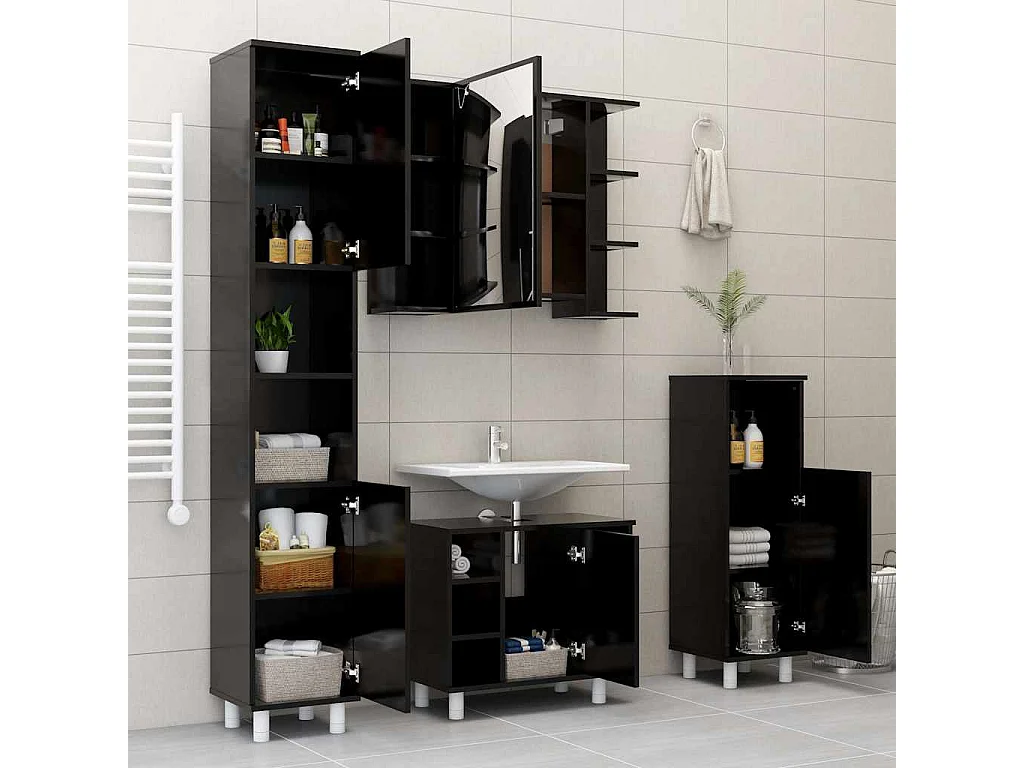 Badezimmerschrank Schwarz 30x30x95 cm Holzwerkstoff