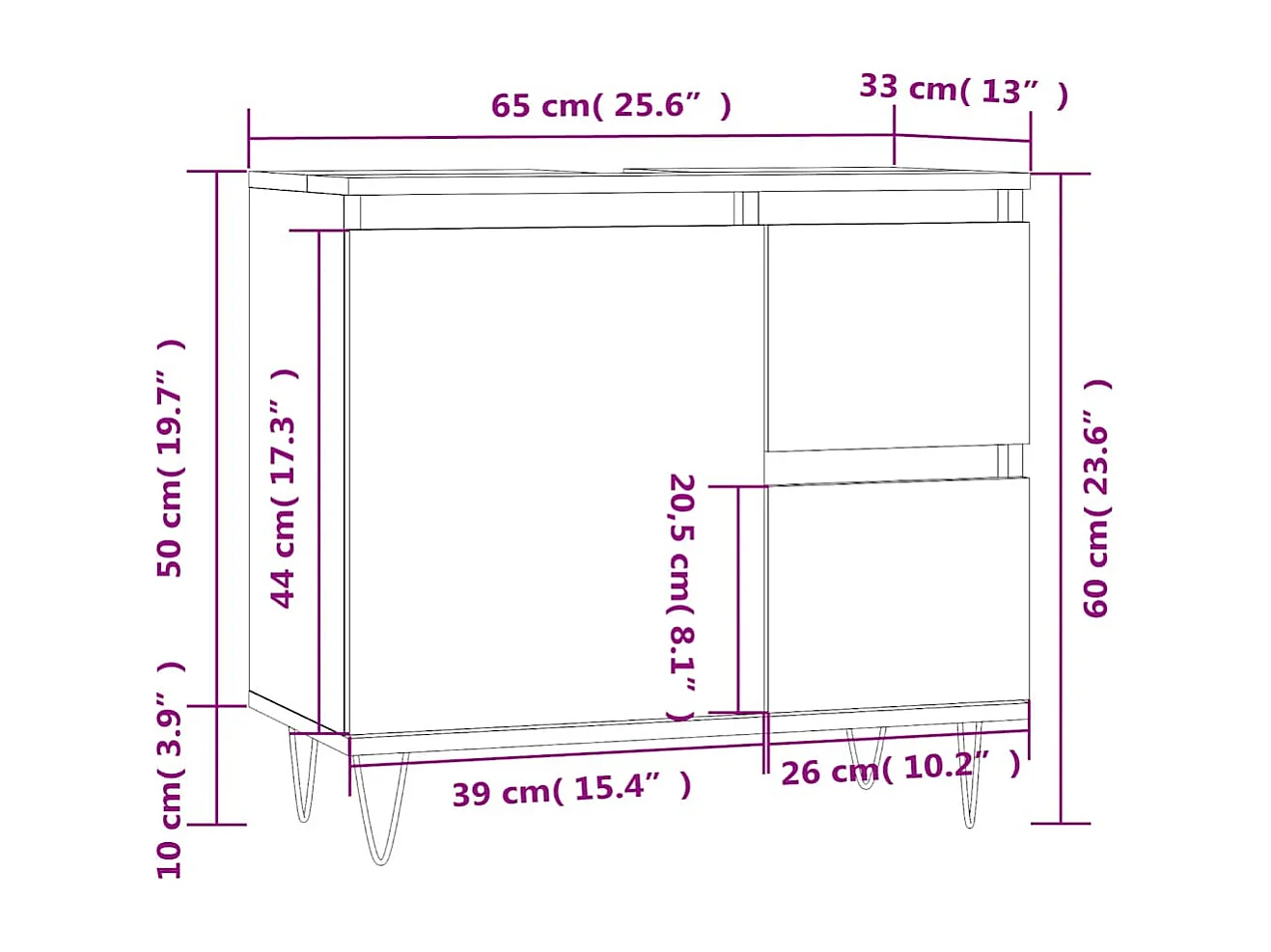 Armoire de bain chêne fumé 65x33x60 cm bois d'ingénierie