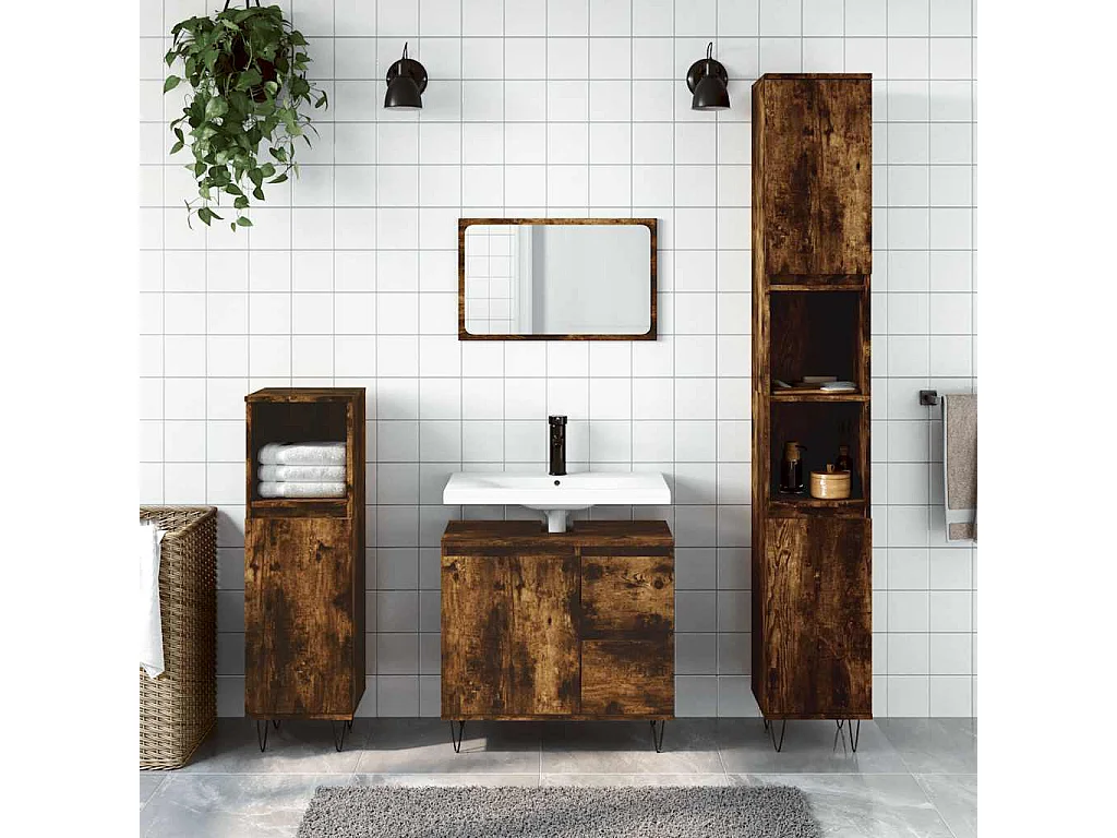 Armoire de bain chêne fumé 65x33x60 cm bois d'ingénierie