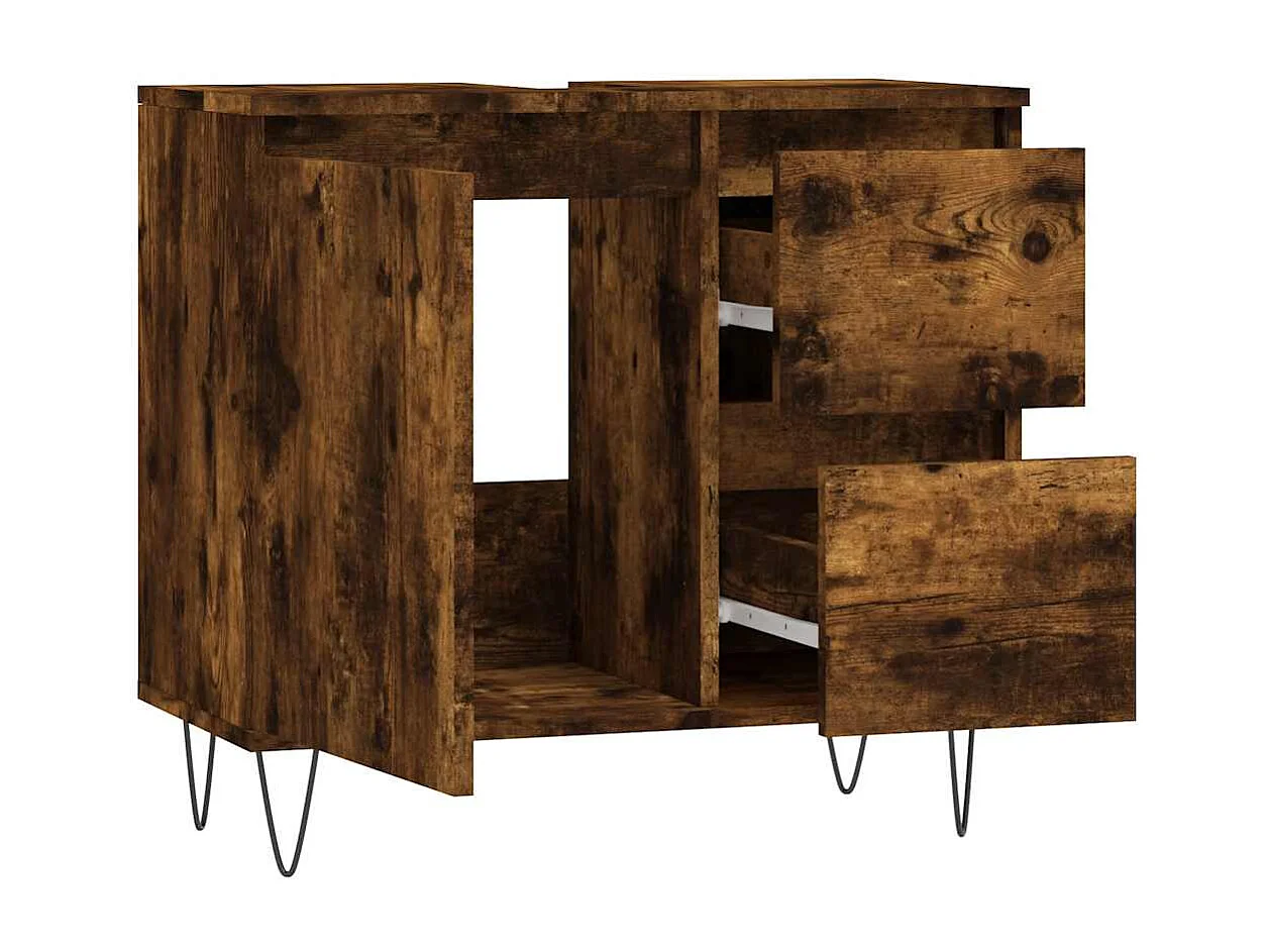 Armoire de bain chêne fumé 65x33x60 cm bois d'ingénierie