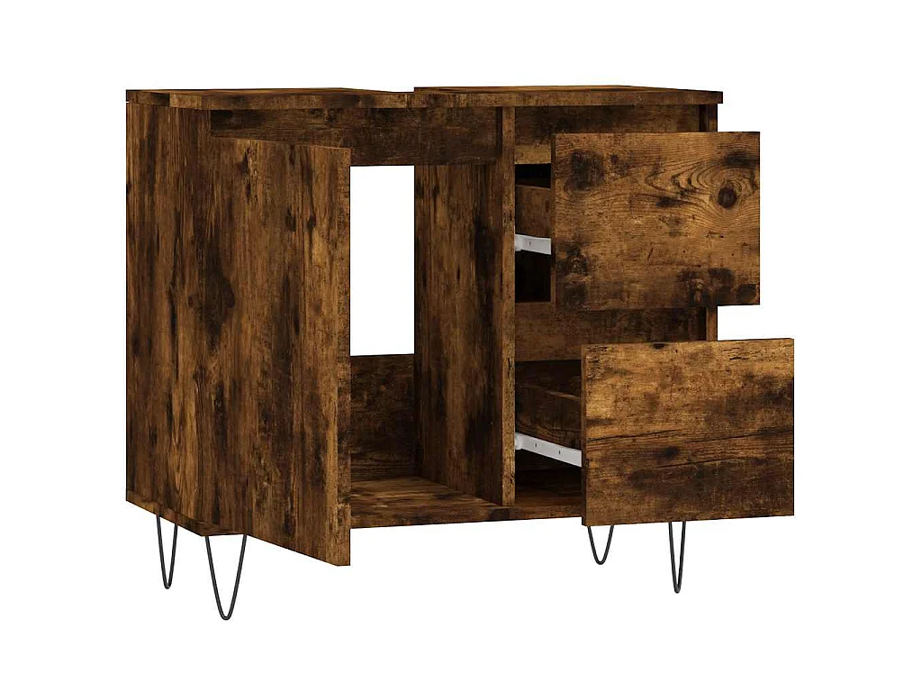 Armoire de bain chêne fumé 65x33x60 cm bois d'ingénierie