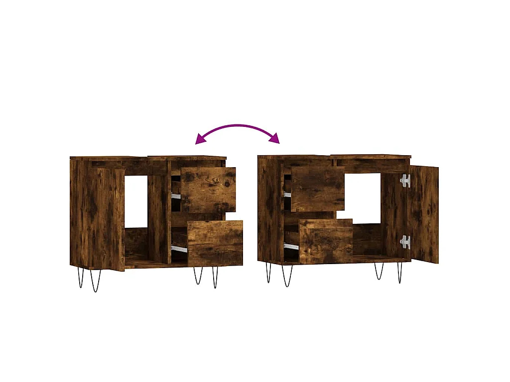 Armoire de bain chêne fumé 65x33x60 cm bois d'ingénierie