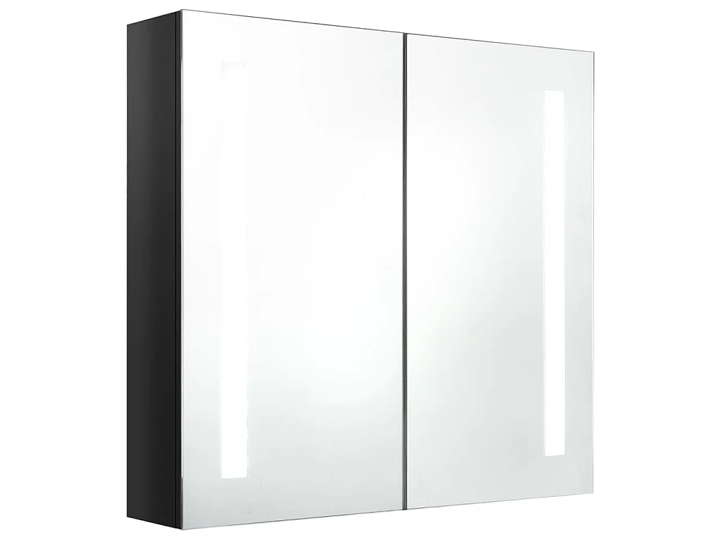 Armoire de salle de bain à miroir LED noir brillant 62x14x60 cm