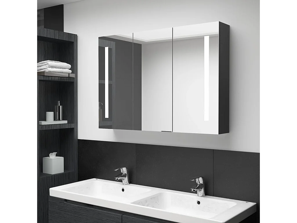 Badkamerkast met spiegel en LED 89x14x62 cm glanzend zwart